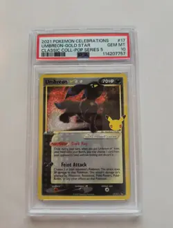 Pokemon Umbreon Gold Star Celebrations Classic Collection Holo 17 PSA 10 - Image 1