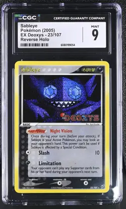 CGC 9 MINT Sableye 2005 EX Deoxys 23/107 Reverse Holo Pokemon Card - Image 1