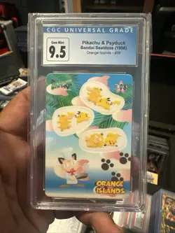1999 Pokemon Japanese Sealdass Orange Islands #08 Pikachu Psyduck CGC 9.5 / 10 - Image 1