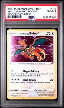2021 POKEMON SWSH BLACK STAR PROMO BIDOOF DAY SPECIAL DELIVERY BIDOOF-HOLO PSA 8 - Image 1