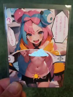 CUTE PINK HAIR HIPSTER GIRL WAIFU ANIME CARD - Image 1