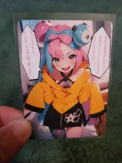 CUTE PINK HAIR HIPSTER GIRL WAIFU ANIME CARD - Image 3