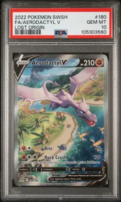 PSA 10 Gem Mint Aerodactyl V 180/196 Alternate Alt Art Lost Origin Pokemon Card - Image 1