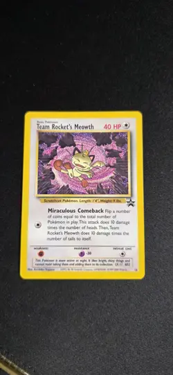 Team Rocket’s Meowth 18 Black Star Promo Pokemon Card LP+ - Image 1
