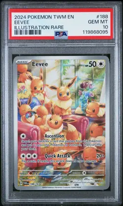2024 POKEMON TWM EN-TWILIGHT MASQUERADE ILLUSTRATION RARE #188 EEVEE PSA 10 - Image 1