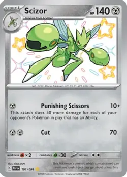 Lightly Played, English Pokemon Holo Scizor - 191/091 - Shiny Rare SV - Paldean - Image 1
