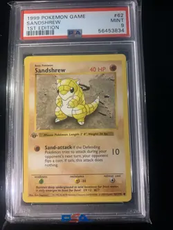 PSA 9 MINT Sandshrew 1ST EDITION Pokemon Base Set Shadowless WOTC 62/102 1999 - Image 1