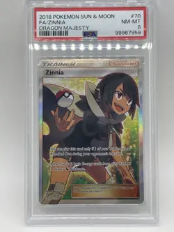 Zinnia Full Art Trainer #70/70 Dragon Majesty PSA 8 Pokemon 2018 TCG Card - Image 1
