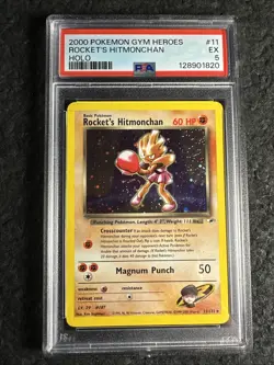 2000 Pokemon Gym Heroes Rockets Hitmonchan Holo PSA 5 Swirl - Image 1