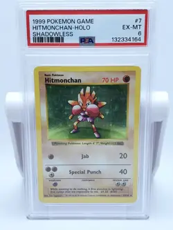 Hitmonchan Holo 7/102 Pokemon Base Set Shadowless (1999) EX-MT PSA 6 - Image 1