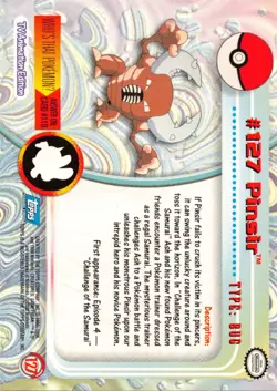 Pinsir #127 - Blue Logo - NON-HOLO - SERIES 3 - TOPPS Pokemon Card - NM/LP - Image 2