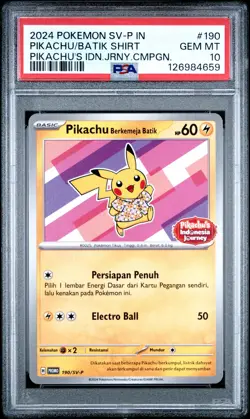 2024 POKEMON INDONESIAN SV-P PROMO #190 PIKACHU IN BATIK SHIRT PSA 10 - Image 1