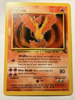 Moltres 27/62 1999 Pokemon TCG Fossil Set Non Holo Rare Card Vintage WOTC NM - Image 1