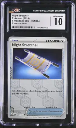Pokemon TCG Night Stretcher 061/064 Shrouded Fable Reverse Holo 2024 CGC 10 GM - Image 1