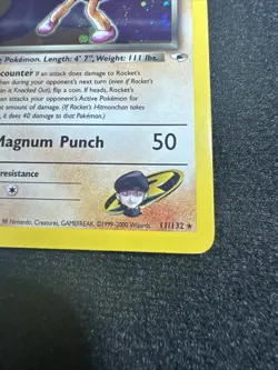 Pokemon Rocket’s Hitmonchan Gym Hero’s Holo Rare 11 Beautiful swirl 🌀 - Image 4