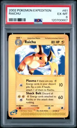 2002 POKEMON EXPEDITION 61 RAICHU EXCELLENT-MINT PSA 6 - Image 1