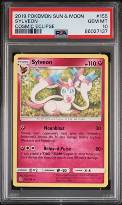 PSA 10 Sylveon 155/236 Non-Holo, 2019 Pokemon Sun & Moon Cosmic Eclipse LOW POP - Image 1