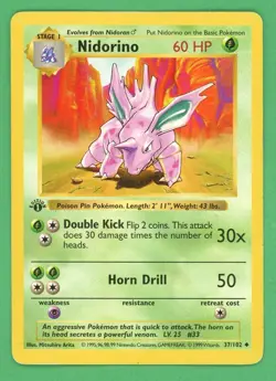 Nidorino Pokemon Base Set Shadowless First Edition 37/102 C - Image 1
