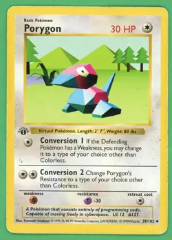 Porygon Pokemon Base Set 1st Edition Shadowless Uncommon 39/102 A - Image 1