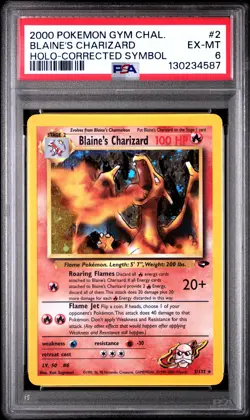 2000 POKEMON GYM CHALLENGE HOLO-CORRECTED SYMBOL #2 BLAINE'S CHARIZARD PSA 6 - Image 1