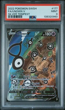 Unown V - PSA 9 - Alt Art Silver Tempest 177/195 Full Art Pokemon Card - Image 1