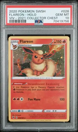 Flareon - PSA 10 Cosmos Holo Collector Chest Vivid Voltage Pokemon Card Low Pop - Image 1