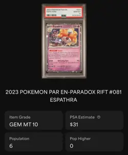 Espathra - PSA 10 - Cosmos Holo Swirl - Paradox Rift Blister Promo Pokemon Card - Image 3