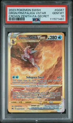 Origin Forme Palkia VSTAR PSA 10 Crown Zenith GG67 Gold Secret Rare Pokemon Card - Image 1