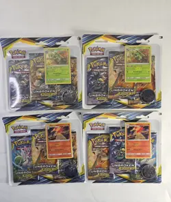 Pokemon Sun & Moon: Unbroken Bonds 3 Booster Pack Blister - LOT X4 - Image 1