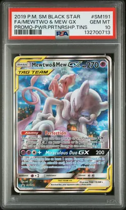 2019 POKEMON SM BLACK STAR PROMO #SM191 FULL ART/MEWTWO & MEW GX PSA 10 - Image 1