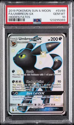 2019 POKEMON SUN & MOON HIDDEN FATES #SV69 FULL ART/UMBREON GX PSA 10 - Image 1