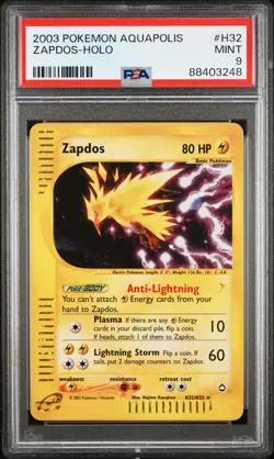 2003 POKEMON AQUAPOLIS #H32 ZAPDOS-HOLO PSA 9 - Image 1