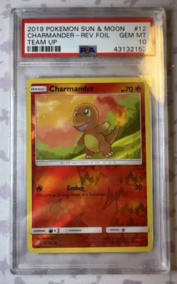 Pokemon Charmander Team Up Reverse Holo #12 PSA 10 Gem Mint - Image 1