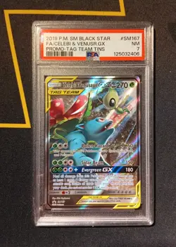 Pokemon Celebi & Venusaur GX SM167 Promo Tag Team Tin PSA 7 - Image 1