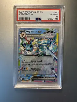 Pokemon Prismatic Evolutions Vaporeon ex 023 PSA 10 - Image 1