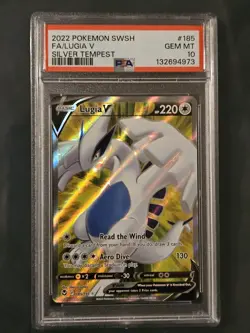 2022 Pokemon Sword & Shield Silver Tempest Full Art Lugia V #185 PSA 10 GEM MINT - Image 1