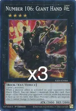 3x Yugioh Number 106: Giant Hand RA04-EN066 Super Rare 1st Edition NM - Image 1