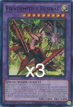 3x Yugioh Fiendsmith's Desirae RA04-EN056 Super Rare 1st Edition NM - Image 1