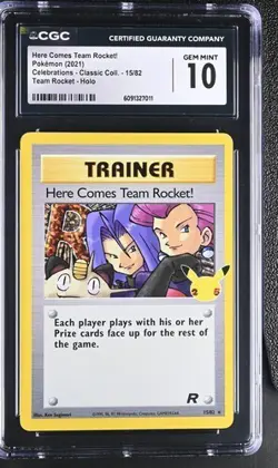 ?? CGC 10 GEM MINT Here Comes Team Rocket! Holo 15/82 Pokemon Celebrations - Image 1