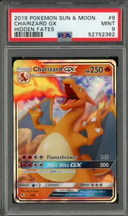 2019 Pokemon Sun & Moon Hidden Fates Charizard GX 9/68 PSA 9 MINT - Image 1
