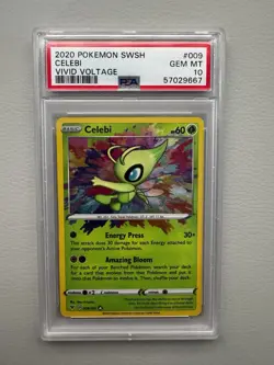 Pokemon TCG PSA 10 Celebi Vivid Voltage Holo Card 009/185 Amazing Rare - Image 1