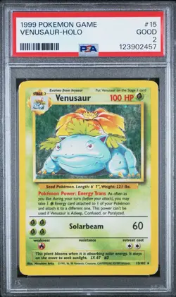 1999 POKEMON BASE SET UNLIMITED #15 VENUSAUR-HOLO PSA 2 RC19 - Image 1