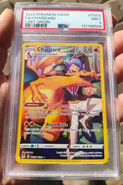2022 Pokemon Lost Origin Full Art Holo Charizard #TG03 PSA 9 Graded Card Slab - Image 1