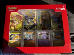 Pokemon TCG S&V 151 Mini Tin 4 Pack + 4 Promo Cards SEALED SAMS CLUB EXCLUSIVE - Image 1