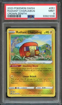 PSA 9 MINT RADIANT CHARJABUG 051/159 Crown Zenith 2023 Pokemon TCG - Image 1