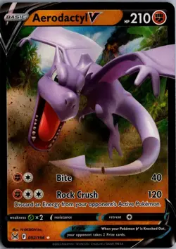 2022 Sword & Shield - Lost Origin Aerodactyl V Basic/Rare Holo V #92 - Image 1