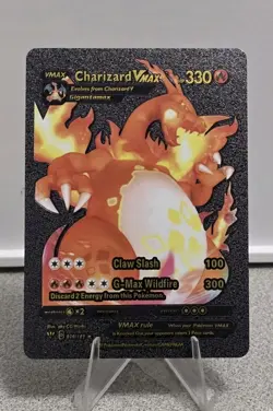 Pokemon Charizard VMAX 330hp Gigantamax Black Foil Fan Art Collector Card TCG - Image 1