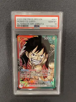Monkey D Luffy PSA 10 OP01-003 Errata Alternate Art Leader Manga One Piece Card - Image 1