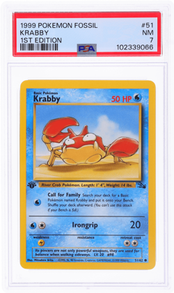 1999 Pokemon Fossil Krabby 1st Edition #51 PSA 7 - Image 1