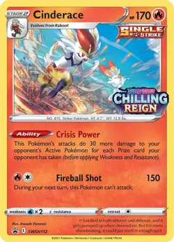 Cinderace - SWSH112 (Prerelease) - Sword & Shield Promo - Pokemon TCG - NM HOLO - Image 1